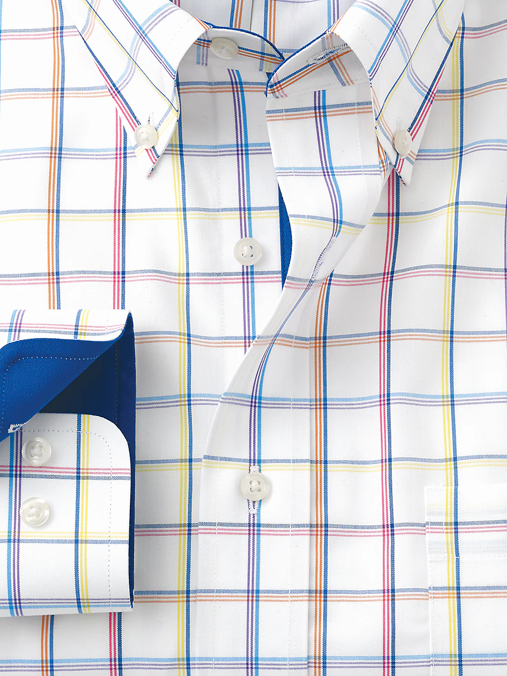 Non-Iron Cotton Windowpane Dress Shirt With Contrast Trim - Multi - Image 2