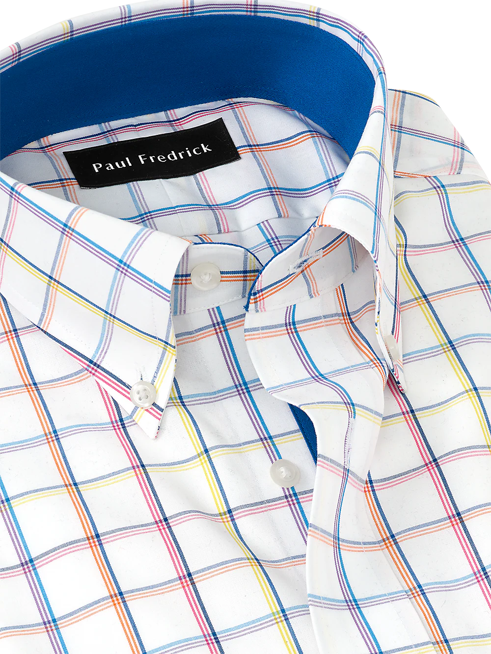 Non-Iron Cotton Windowpane Dress Shirt With Contrast Trim - Multi - Image 3