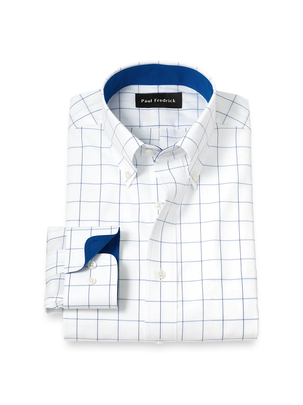 Non-Iron Cotton Windowpane Dress Shirt With Contrast Trim - Cobalt