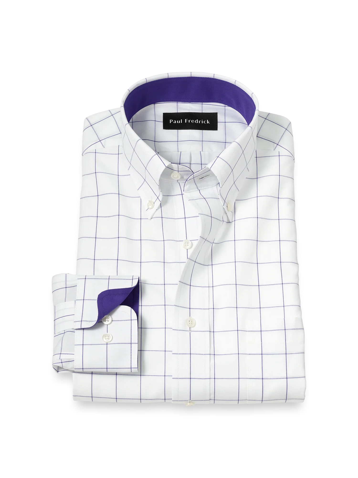 Non-Iron Cotton Windowpane Dress Shirt With Contrast Trim - Purple