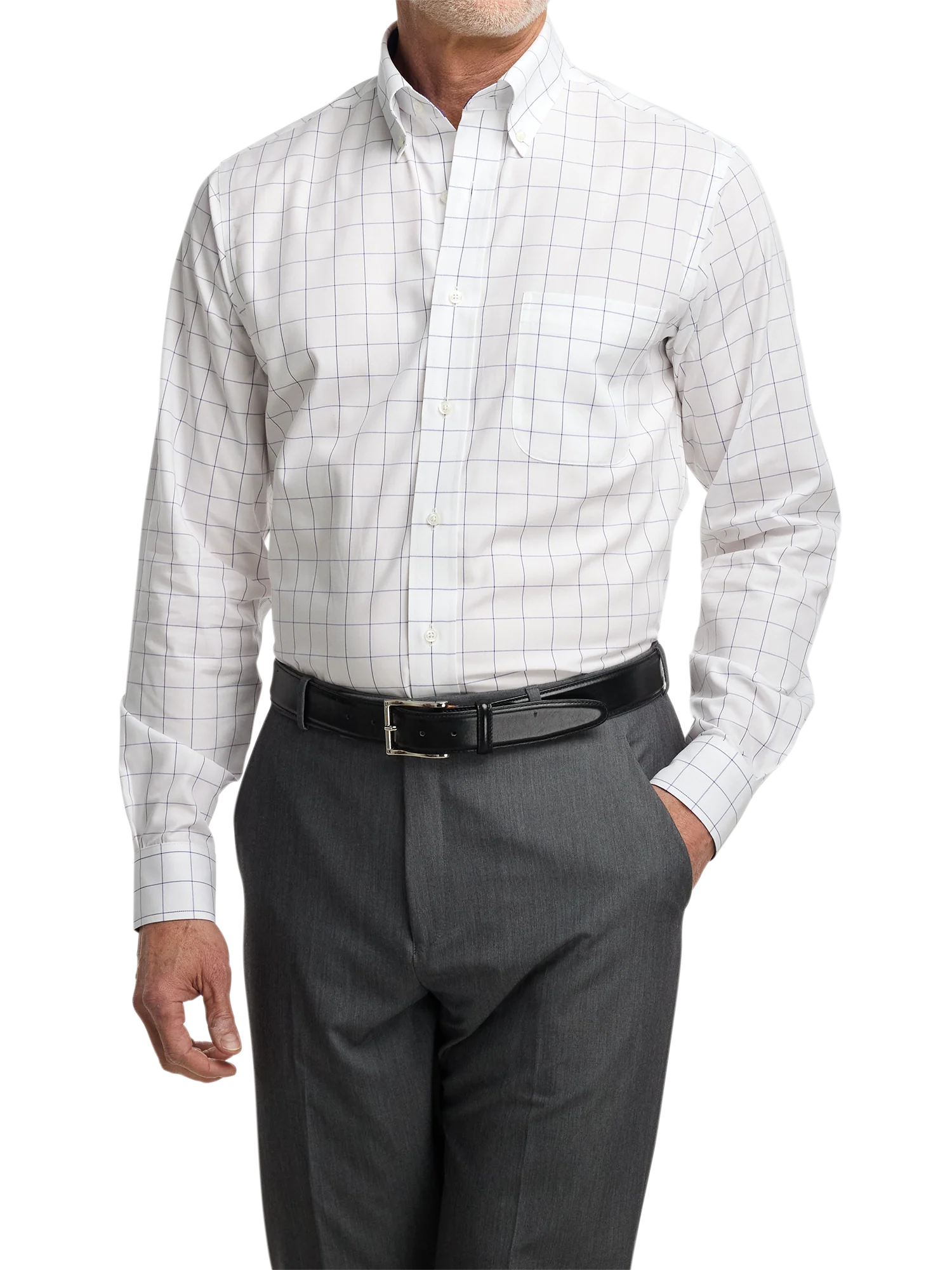 Non-Iron Cotton Windowpane Dress Shirt With Contrast Trim - Purple - Image 2