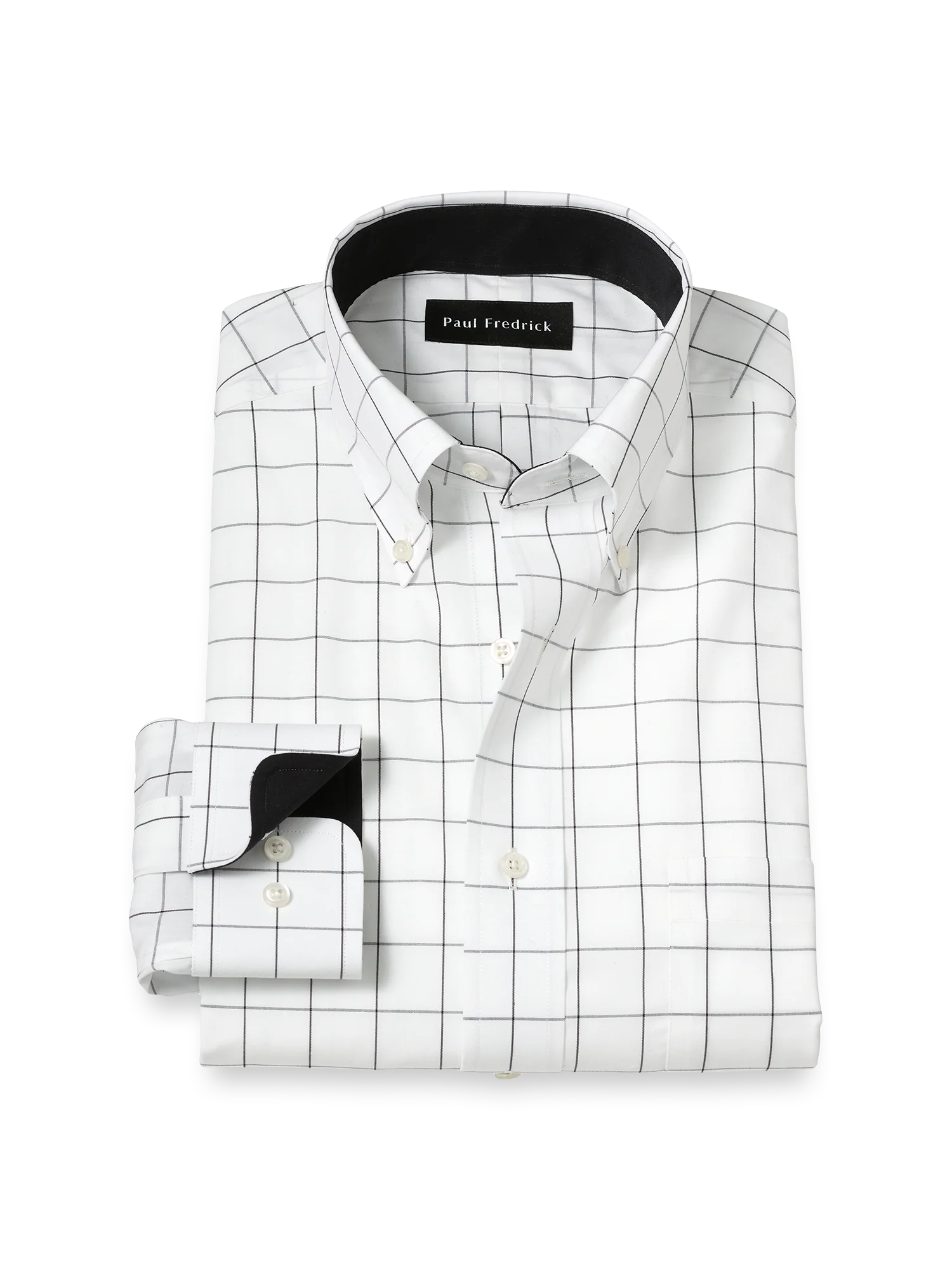Non-Iron Cotton Windowpane Dress Shirt With Contrast Trim - Black