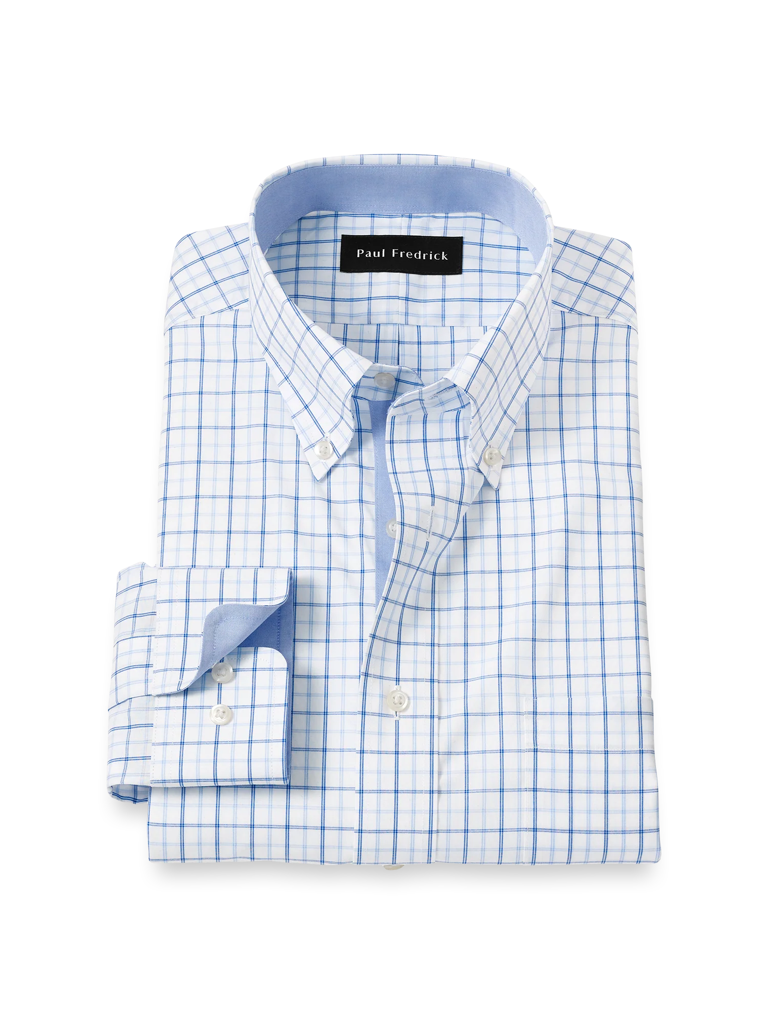 Non-Iron Cotton Windowpane Dress Shirt With Contrast Trim - Blue