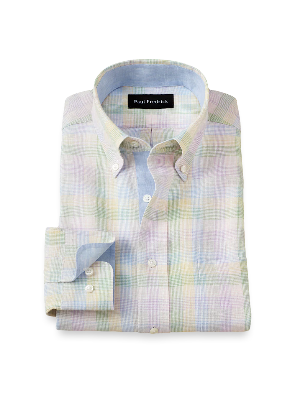 Non-Iron Linen Plaid Dress Shirt With Contrast Trim - Multi