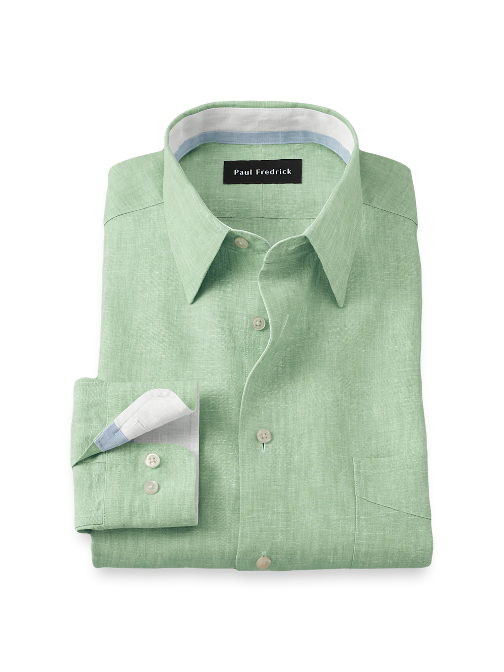 Non-Iron Linen Solid Dress Shirt With Contrast Trim - Green