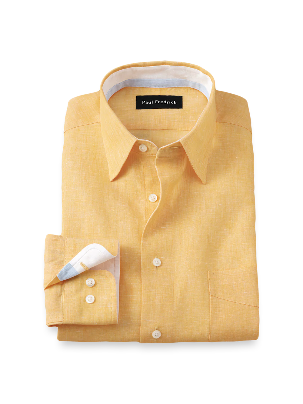 Non-Iron Linen Solid Dress Shirt With Contrast Trim - Yellow