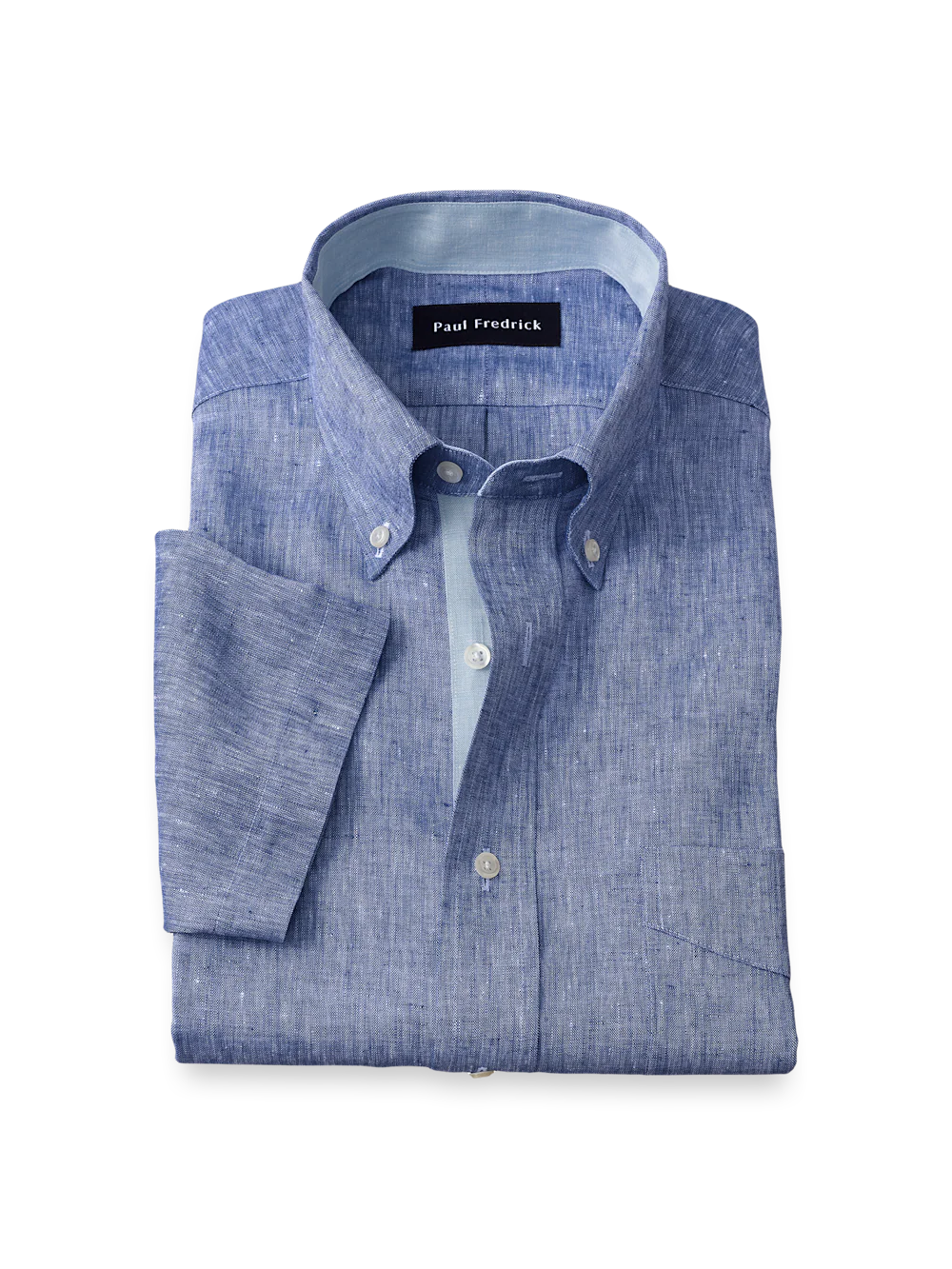 Non-Iron Linen Solid Dress Shirt With Contrast Trim - Dark Blue