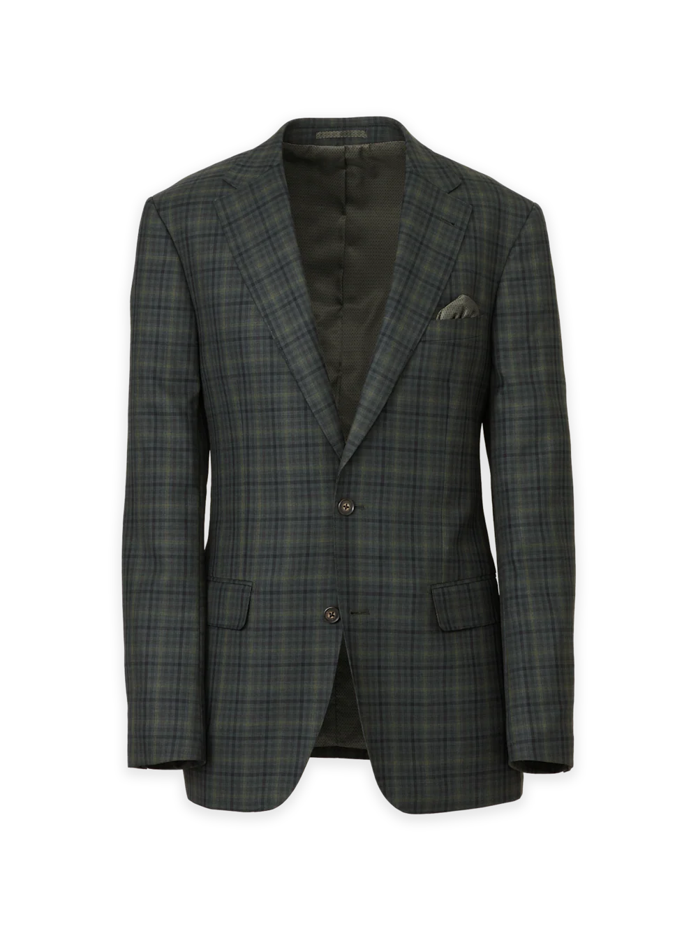 Olive Wool Plaid Single Breasted Notch Lapel Sport Coat - Olive