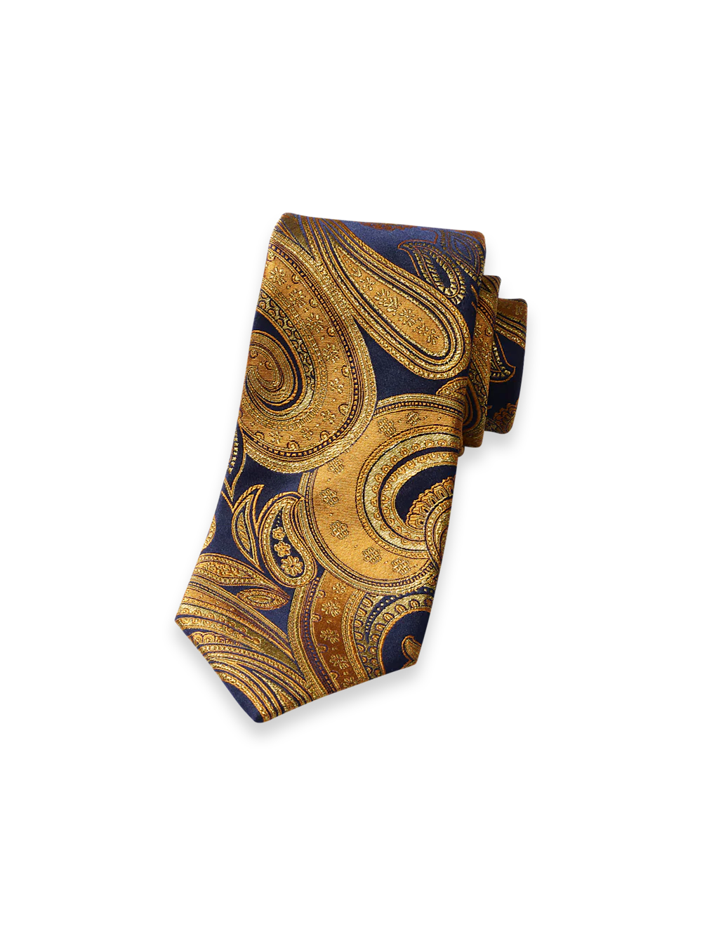 Paisley Lurex Woven Silk Tie - Navy/gold