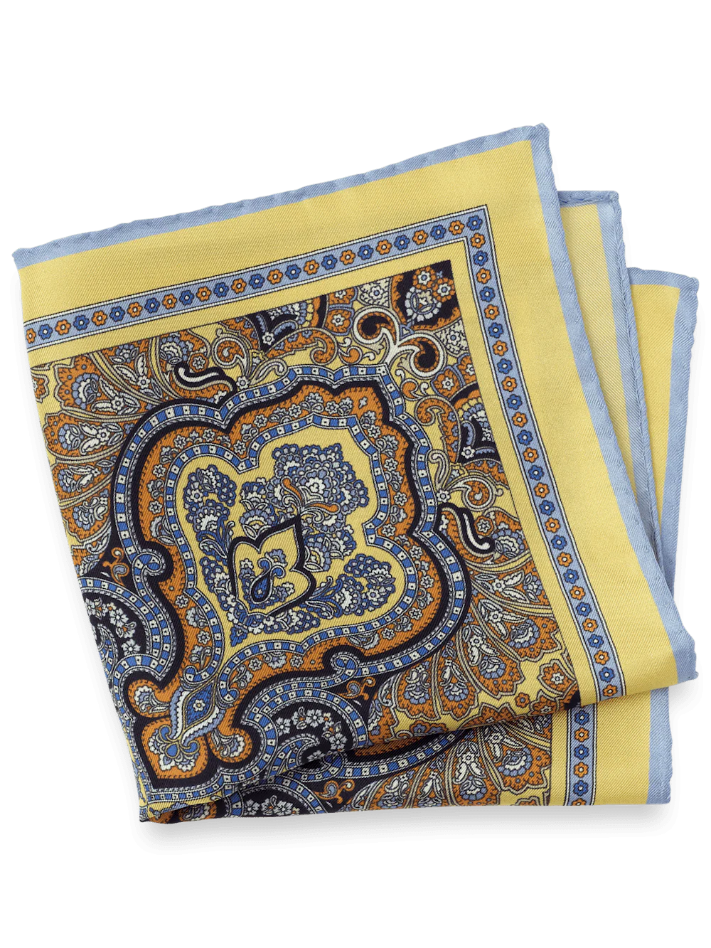 Paisley Silk Pocket Square - Yellow/blue