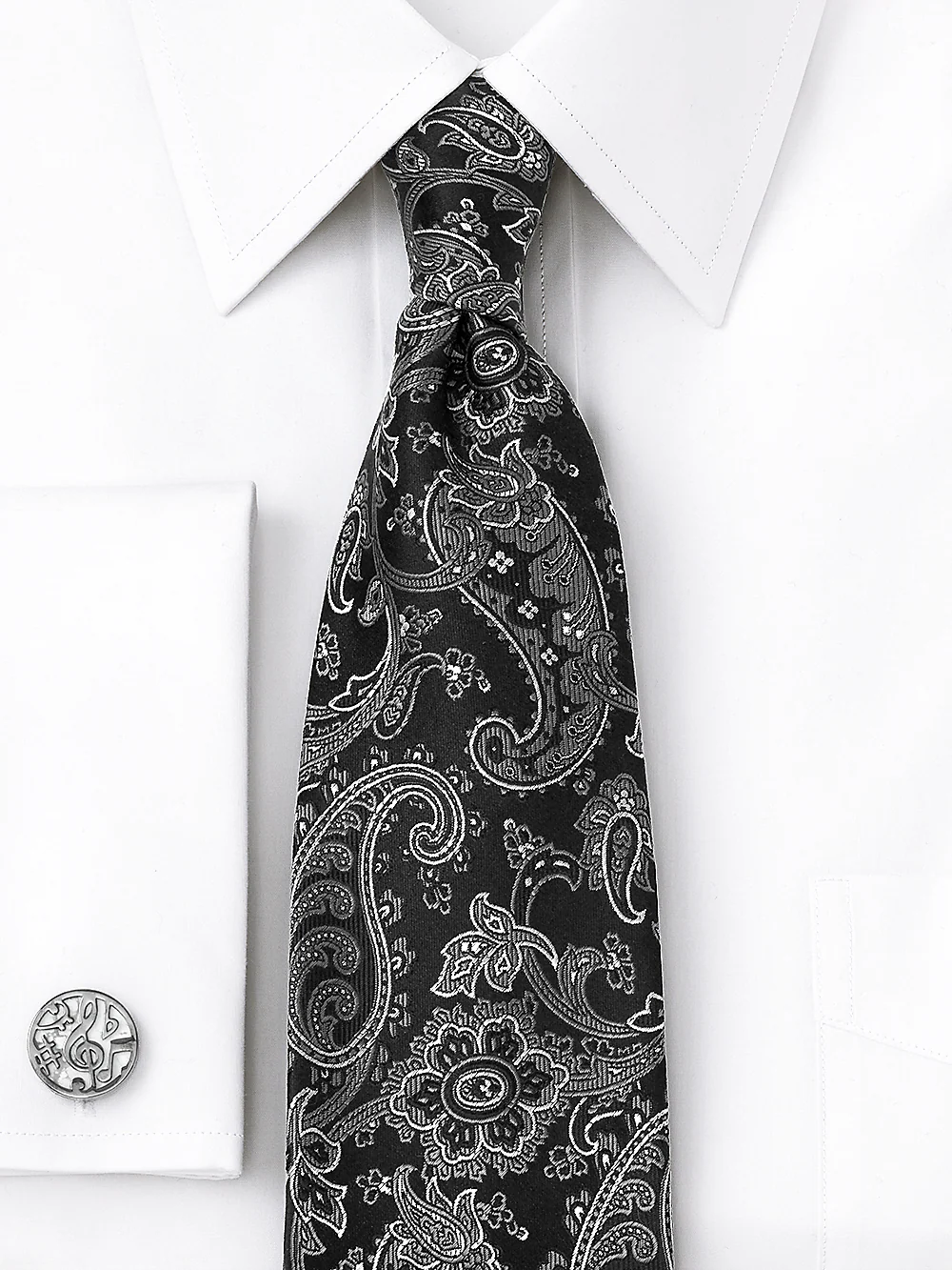Paisley Woven Silk Tie - Black - Image 2