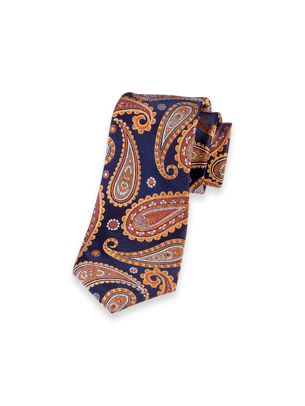 Paisley Woven Silk Tie - Navy/orange