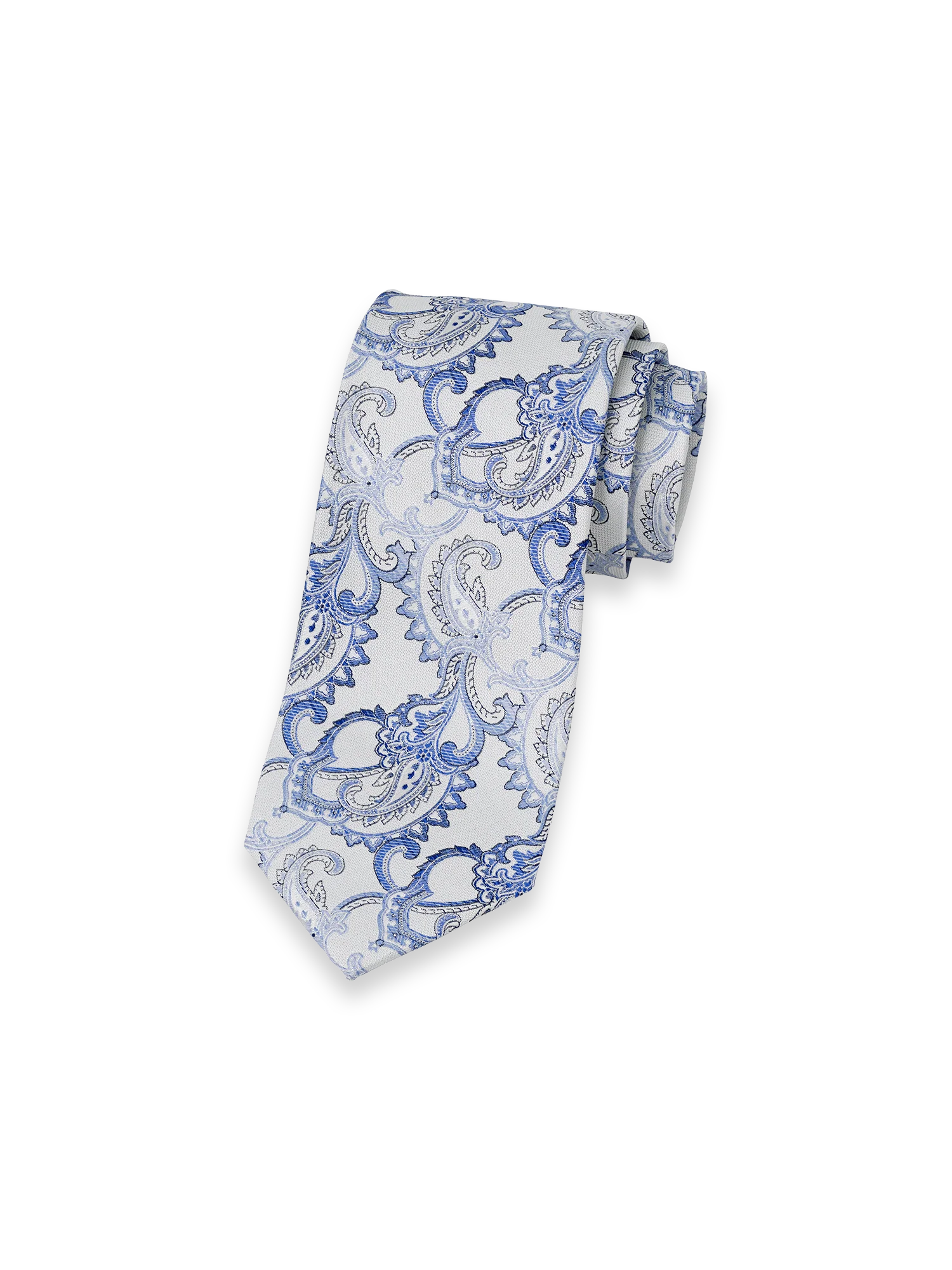 Paisley Woven Silk Tie - White/blue