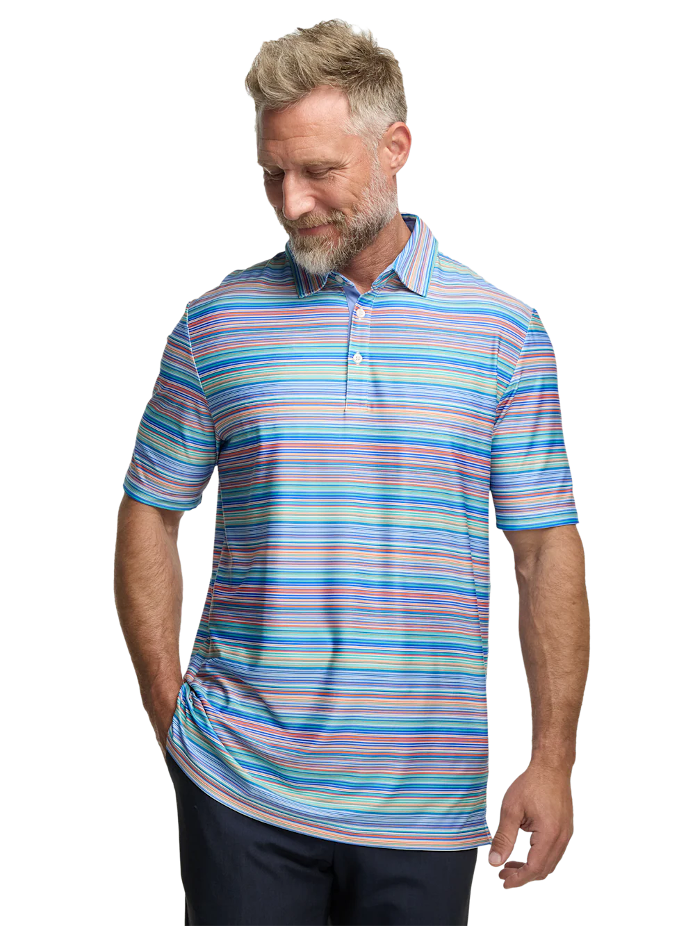 Performance Blend Three Button Patterned Performance Polo - Multi - Image 2