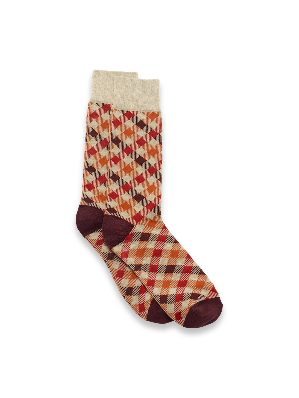 Plaid Cotton Blend Sock - Red/brown