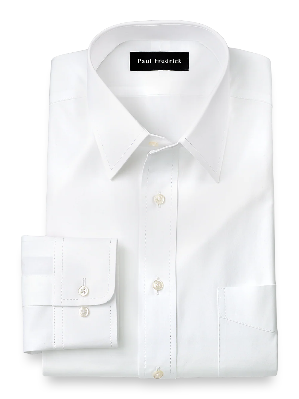 Pure Cotton Broadcloth Solid Color Straight Collar Dress Shirt - White
