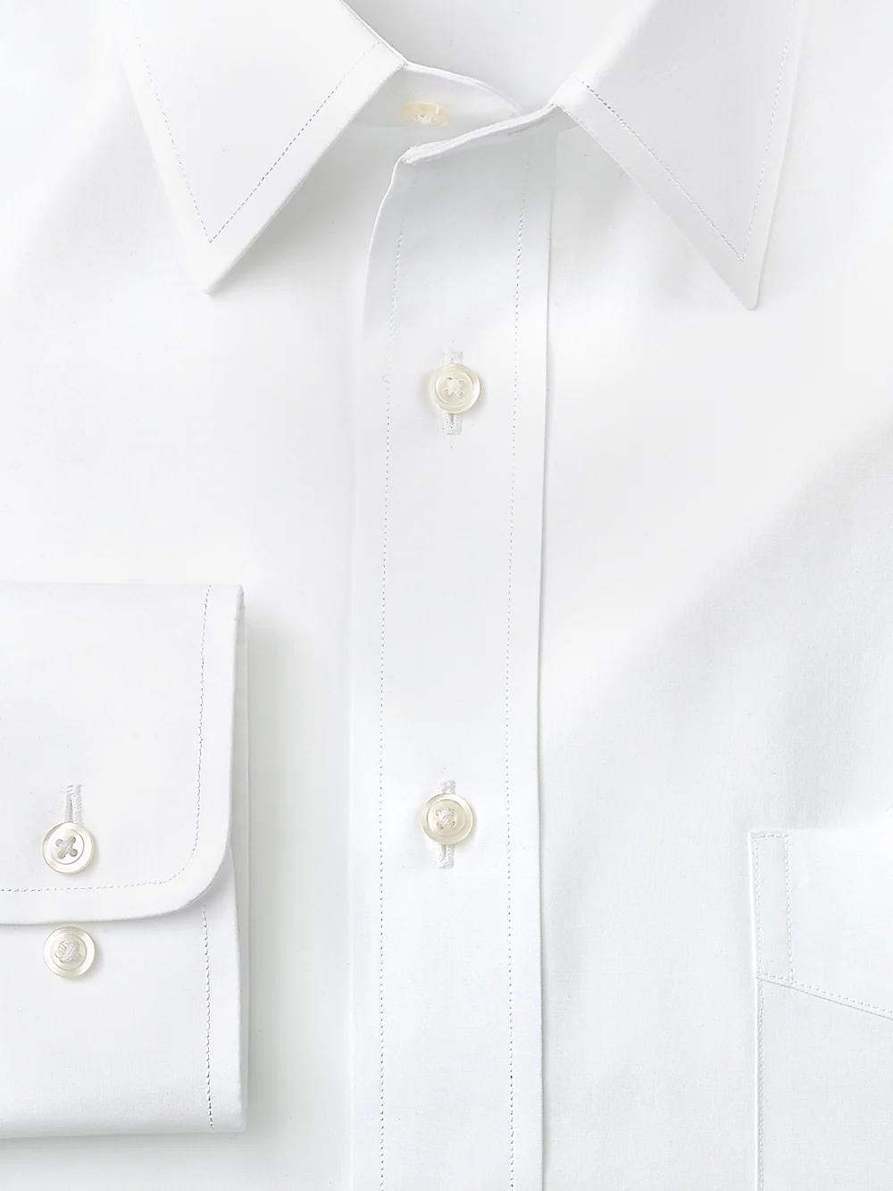 Pure Cotton Broadcloth Solid Color Straight Collar Dress Shirt - White - Image 2