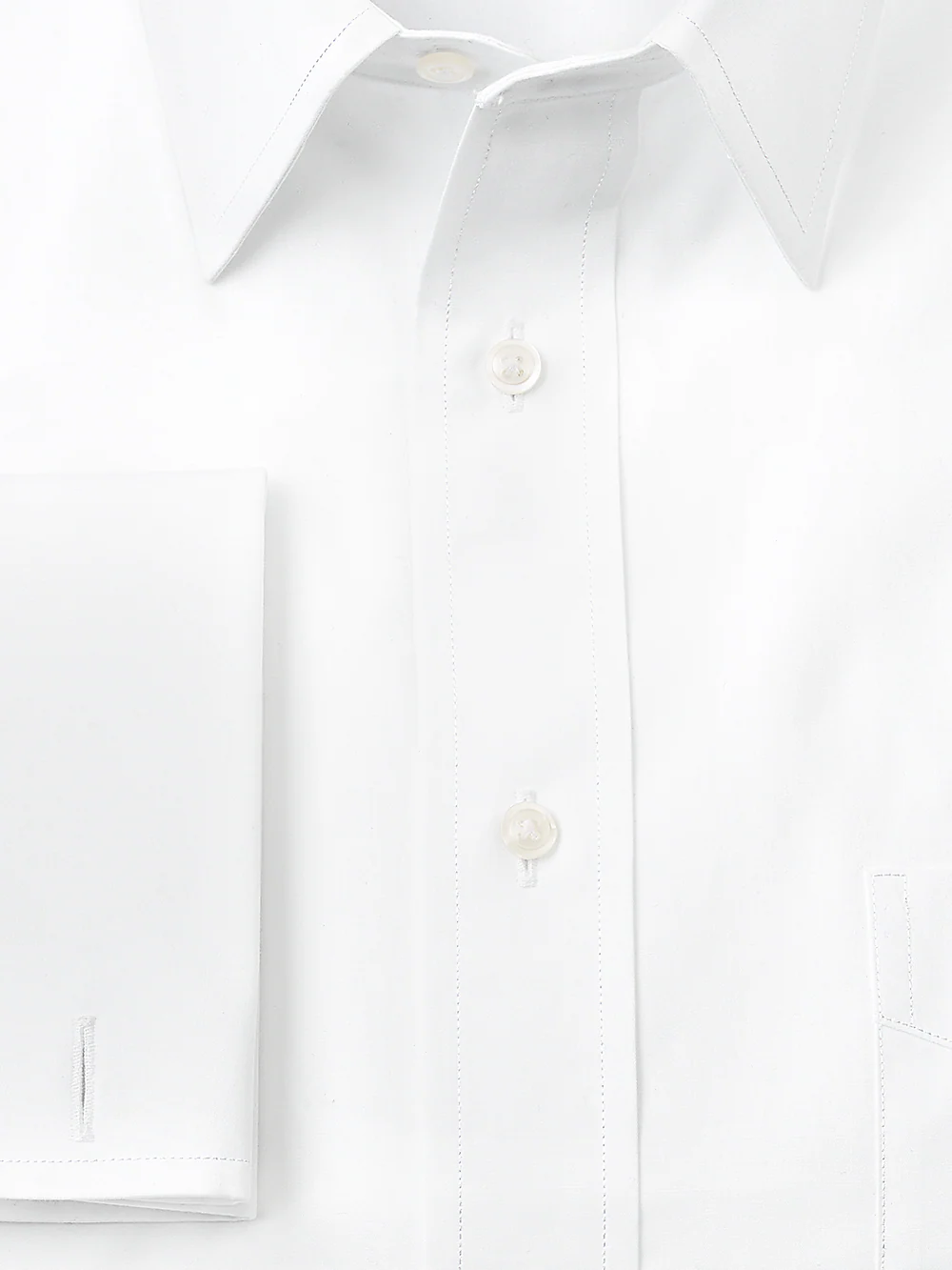 Pure Cotton Broadcloth Solid Color Straight Collar French Cuff Dress Shirt - White - Image 3