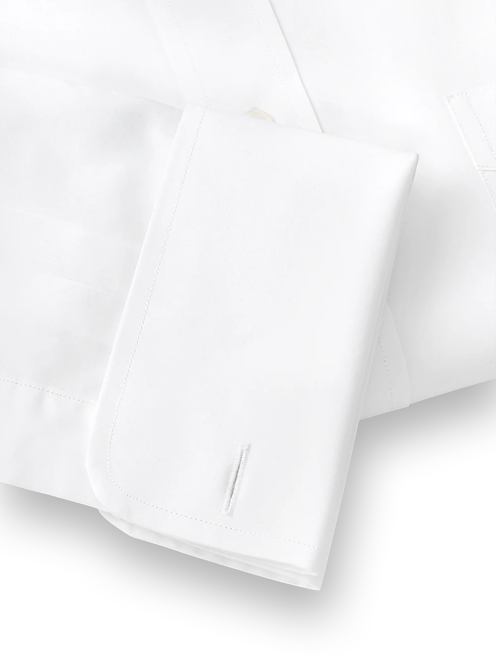 Pure Cotton Broadcloth Solid Color Straight Collar French Cuff Dress Shirt - White - Image 5