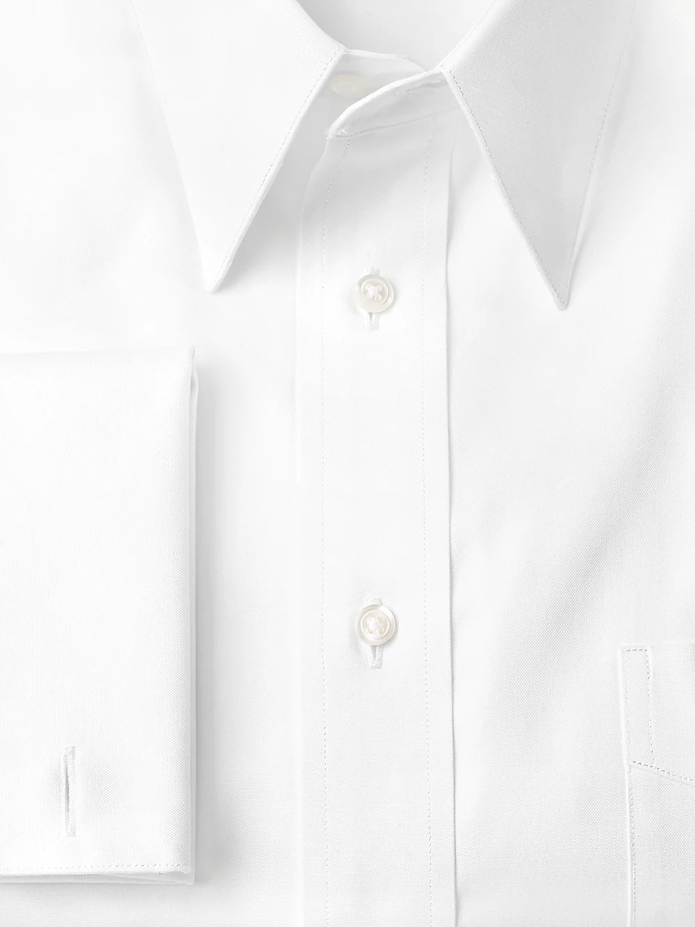 Pure Cotton Pinpoint Edge-stitched Straight Collar Dress Shirt - White - Image 3