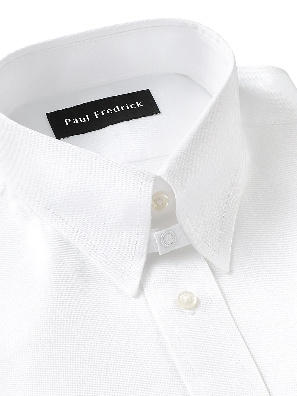Pure Cotton Pinpoint Solid Color Snap Tab Collar Dress Shirt - Blue Stripe - Image 3