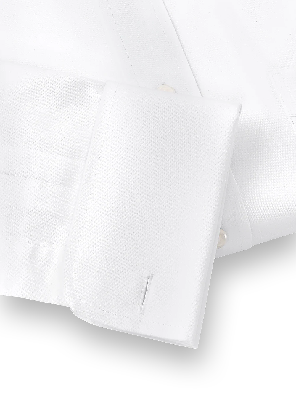 Pure Cotton Pinpoint Solid Color Spread Collar French Cuff Dress Shirt - White - Image 5