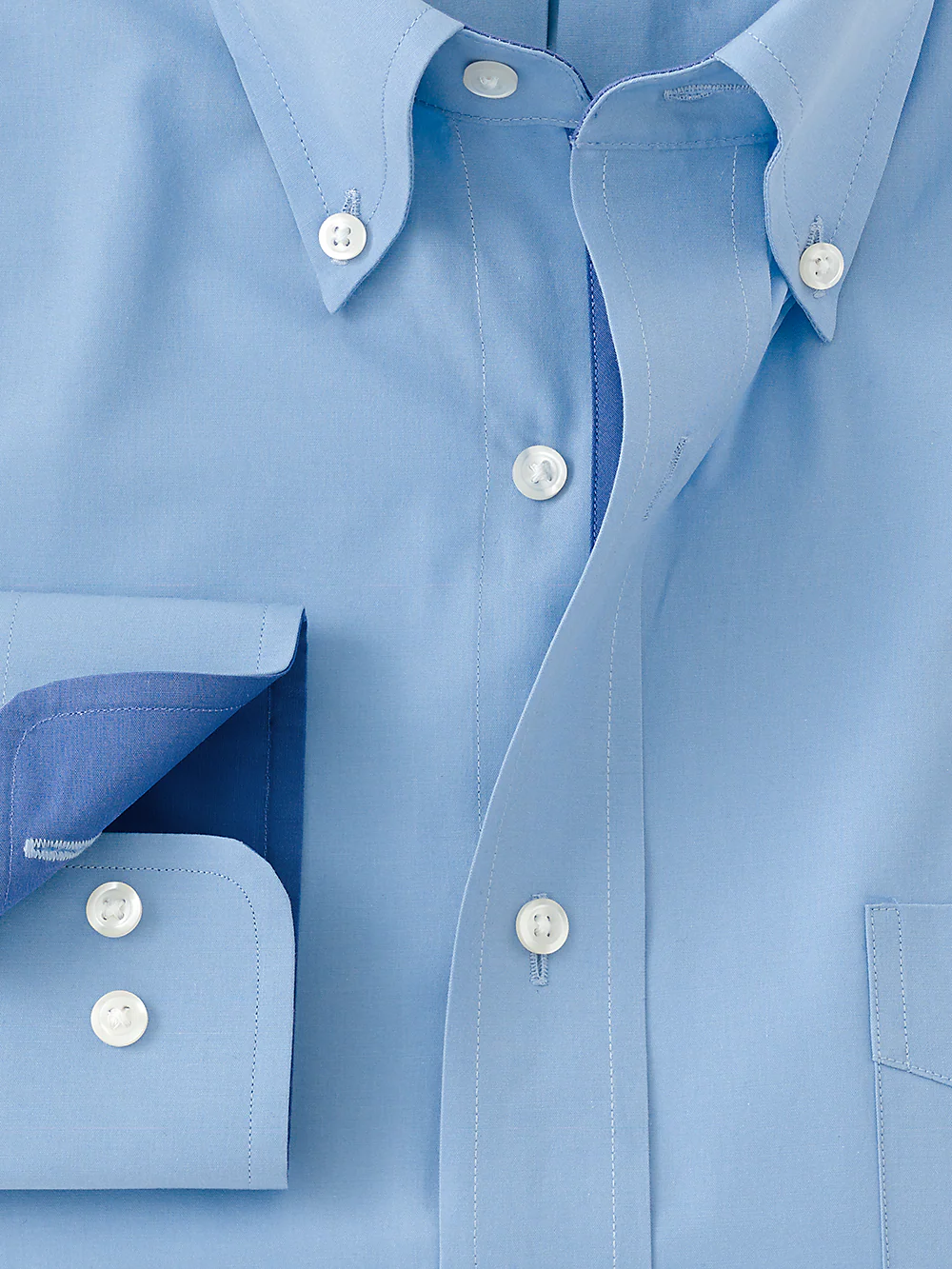 Pure Cotton Solid Dress Shirt With Contrast Trim - Blue - Image 2