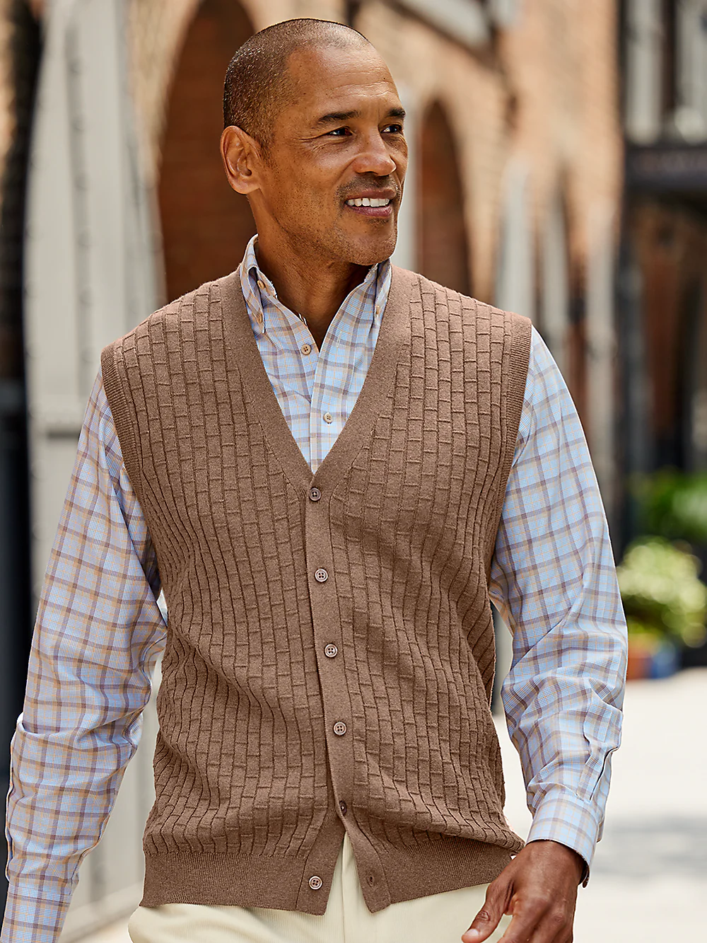 Silk, Cotton & Cashmere Button Front Caridgan Vest - Grey - Image 2