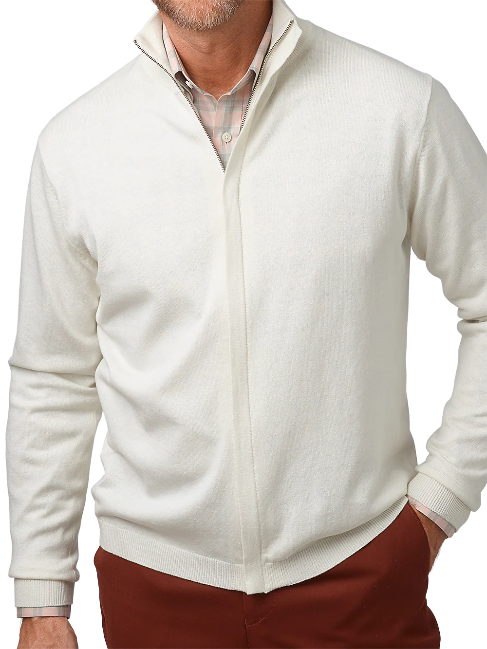 Silk, Cotton & Cashmere Full Zip Sweater - Cream