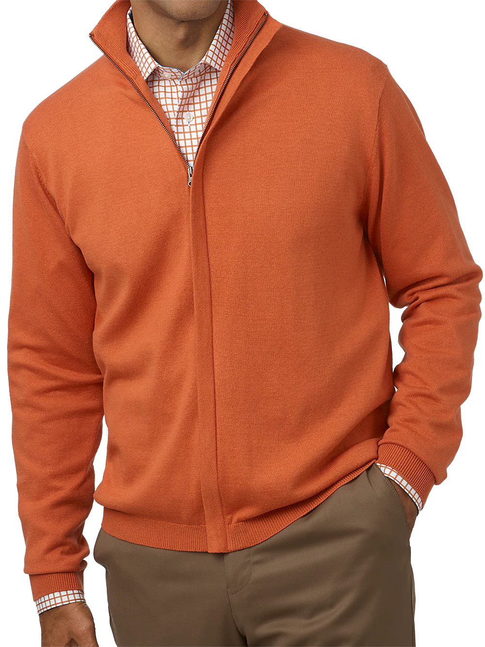 Silk, Cotton & Cashmere Full Zip Sweater - Rust