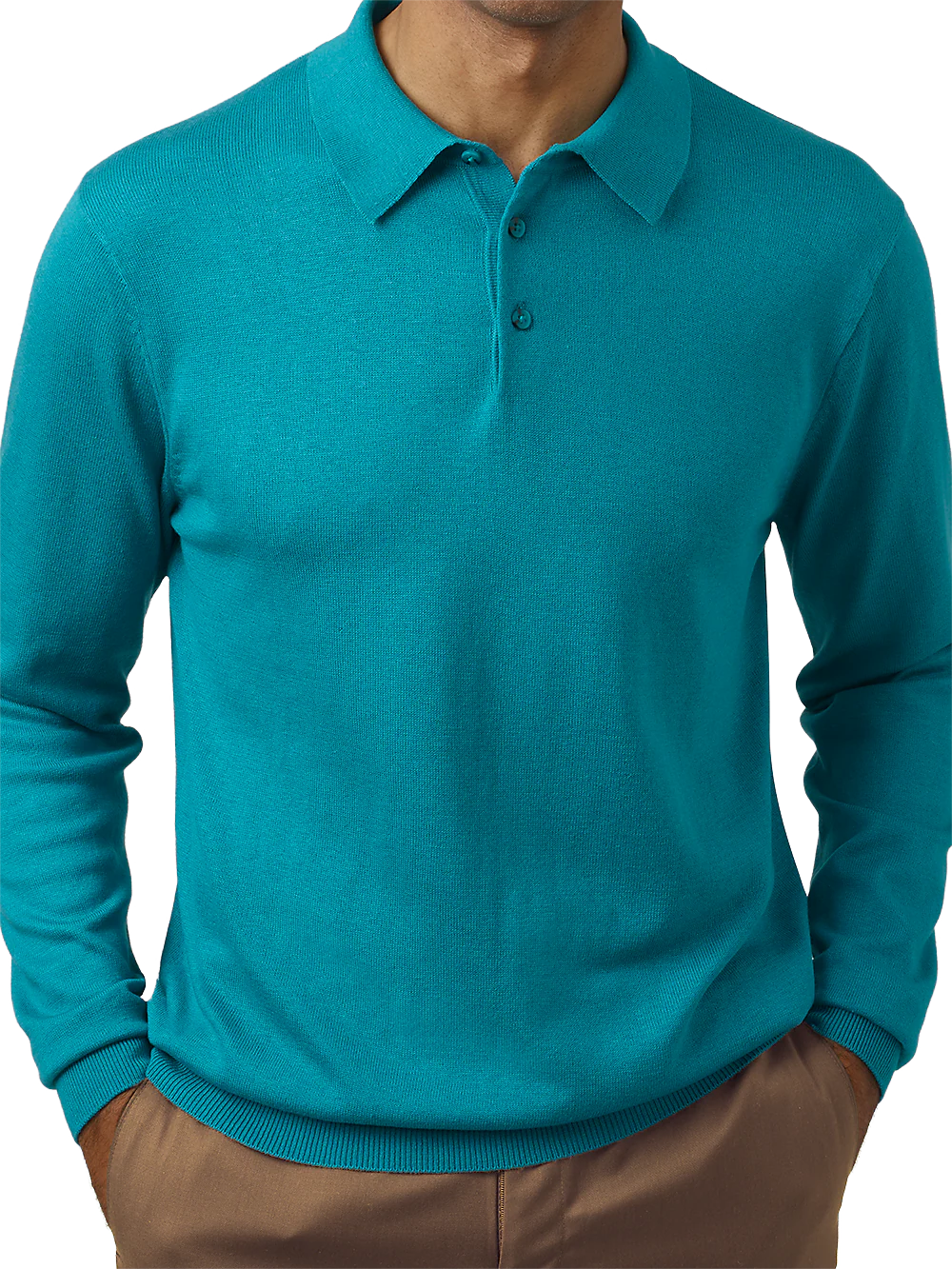 Silk, Cotton & Cashmere Long Sleeve Polo - Aqua