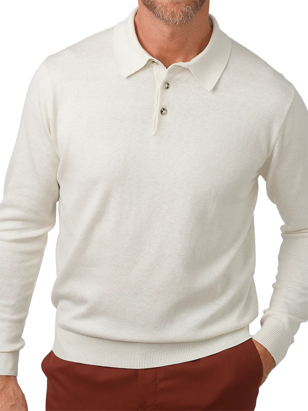 Silk, Cotton & Cashmere Long Sleeve Polo - Cream