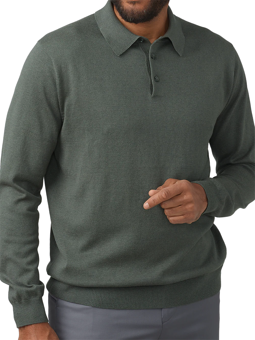 Silk, Cotton & Cashmere Long Sleeve Polo - Grey