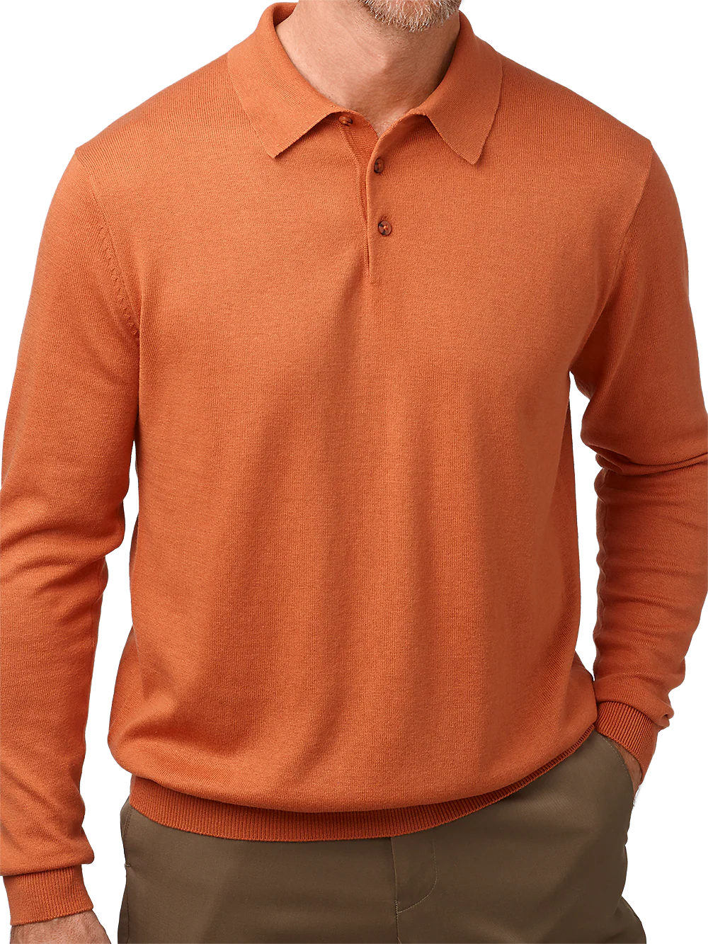 Silk, Cotton & Cashmere Long Sleeve Polo - Rust