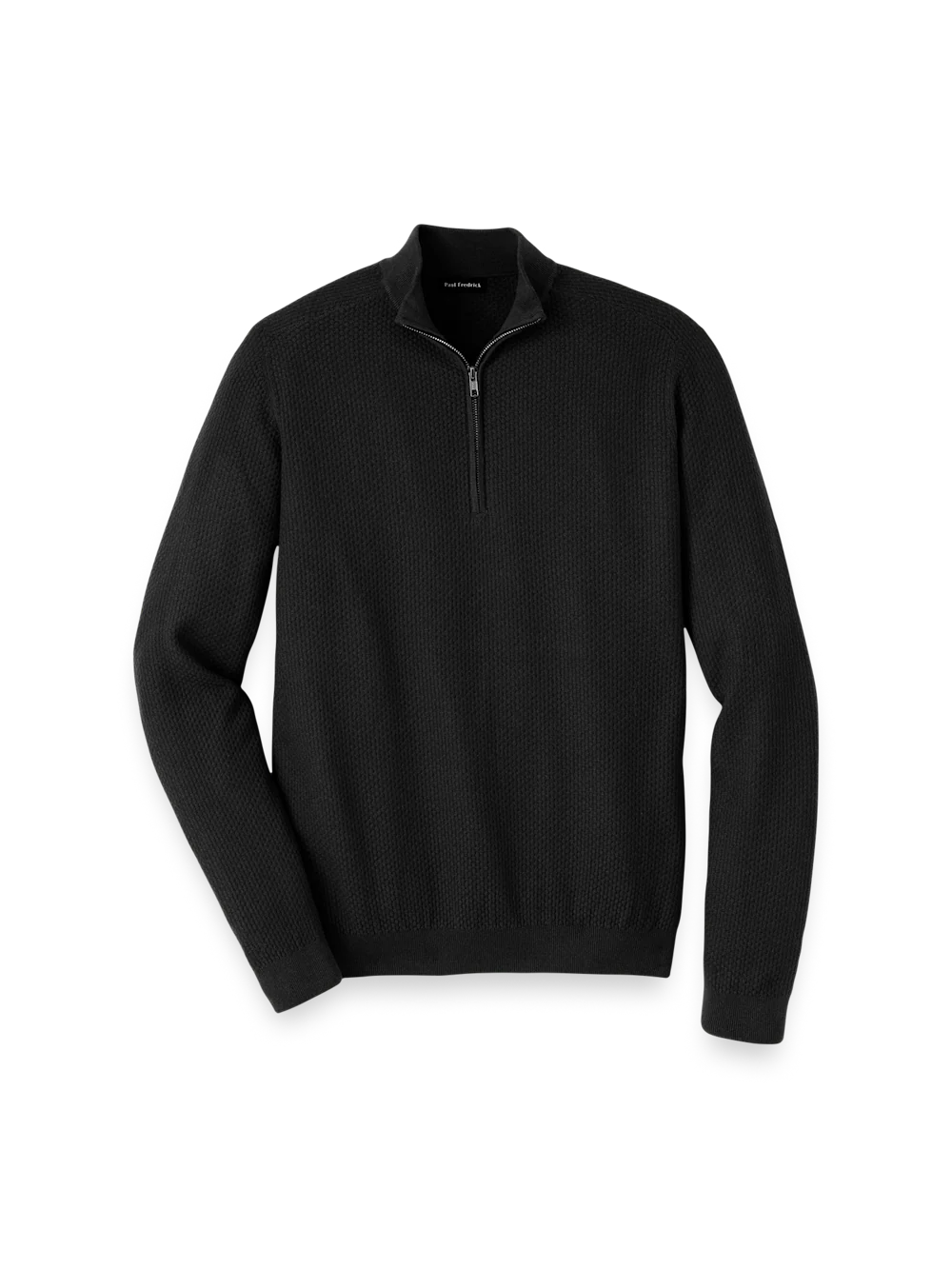 Silk Cotton Cashmere Quarter Zip Mock Neck Sweater - Black