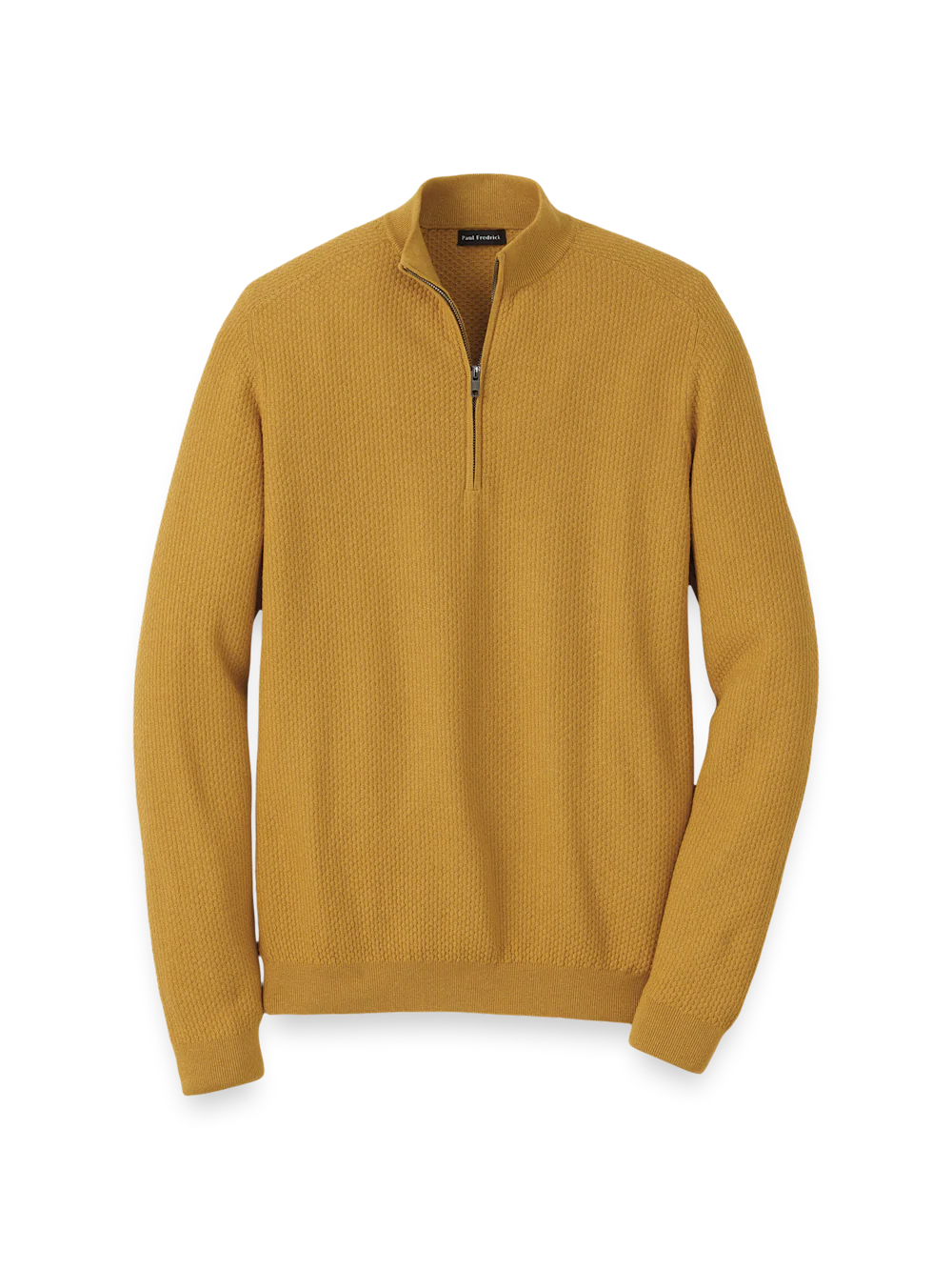 Silk Cotton Cashmere Quarter Zip Mock Neck Sweater - Gold
