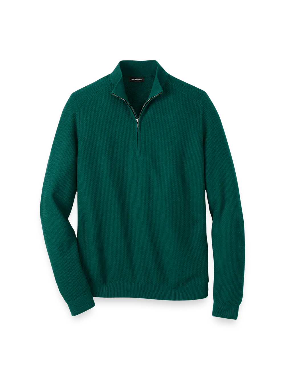 Silk Cotton Cashmere Quarter Zip Mock Neck Sweater - Green