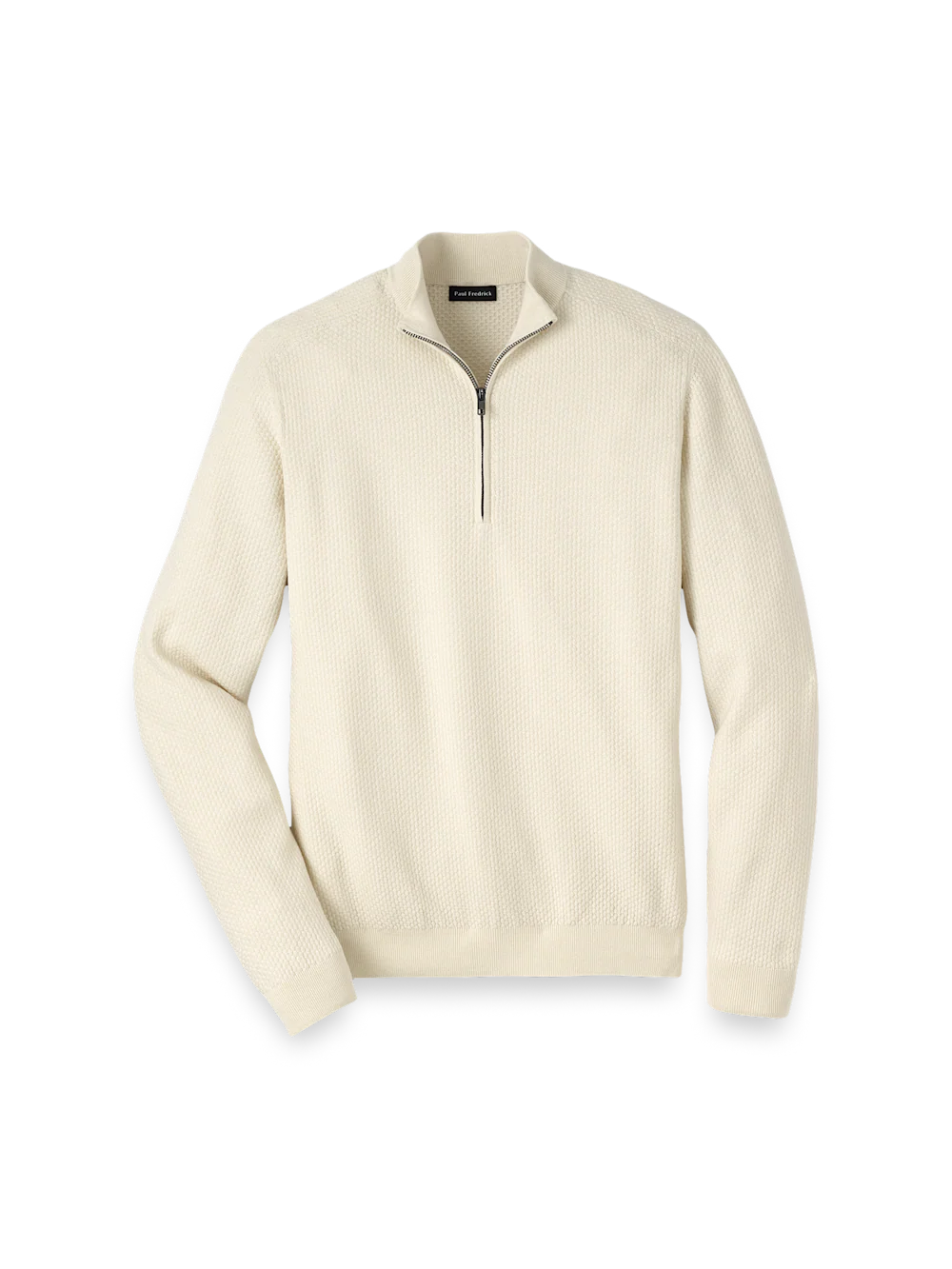 Silk Cotton Cashmere Quarter Zip Mock Neck Sweater - Ivory