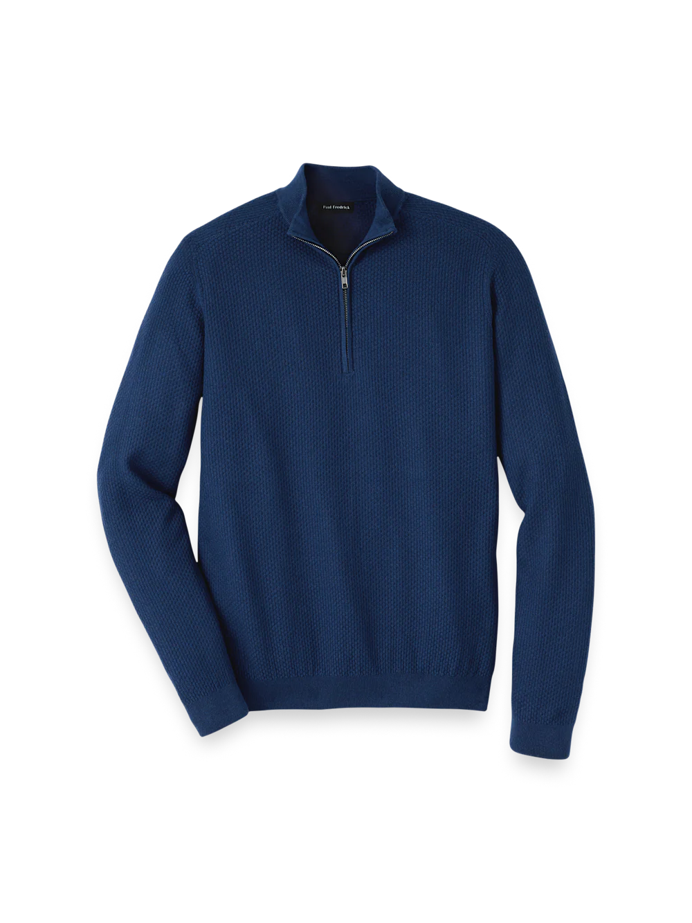 Silk Cotton Cashmere Quarter Zip Mock Neck Sweater - Navy