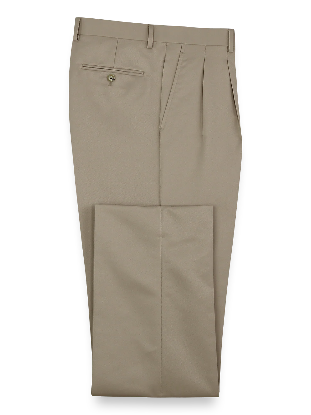 Solid Microfiber Pleated Pants - Tan