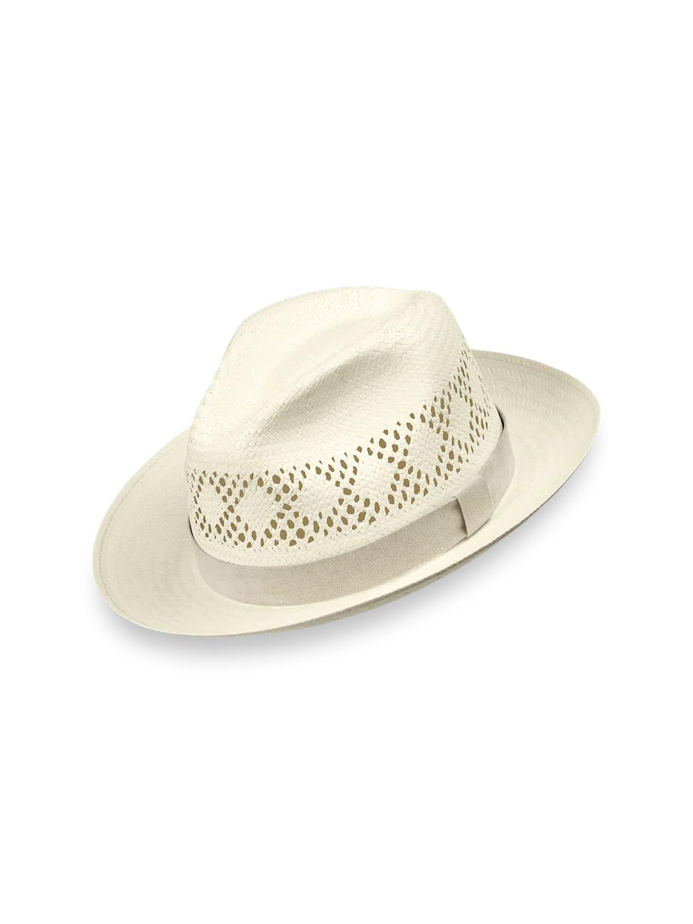 Straw Fedora With Suede Band - Ivory