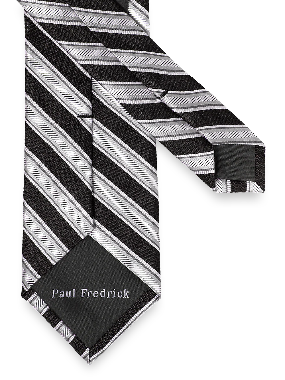 Stripe Woven Silk Tie - Black/silver - Image 3