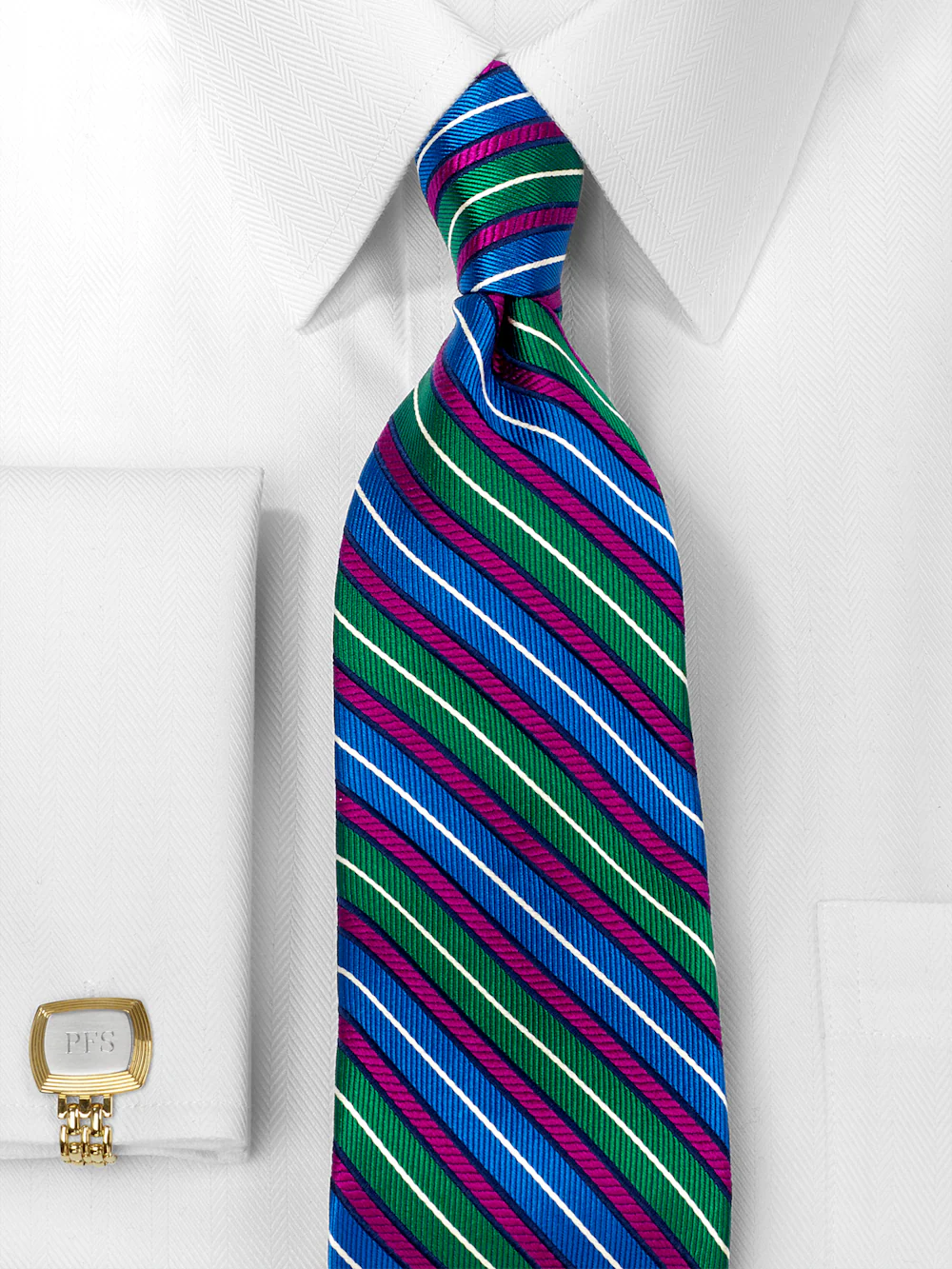 Stripe Woven Silk Tie - Green/blue - Image 2