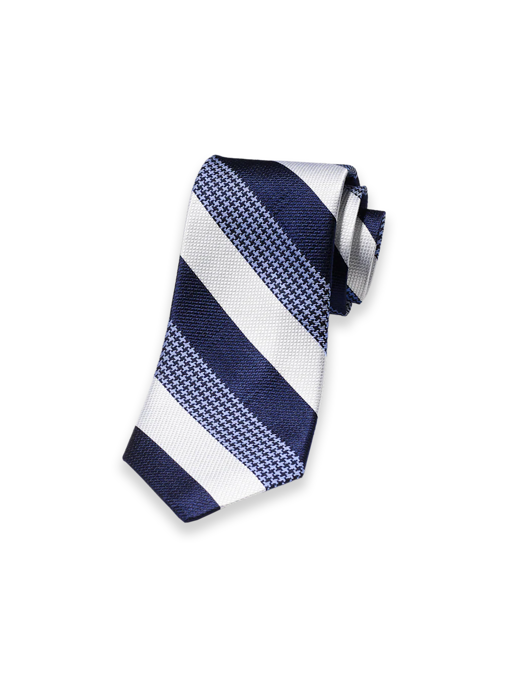 Stripe Woven Silk Tie - Navy/white