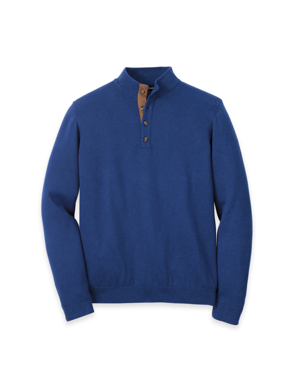 Supima Cotton Four Button Mock Neck Sweater - Dark Blue