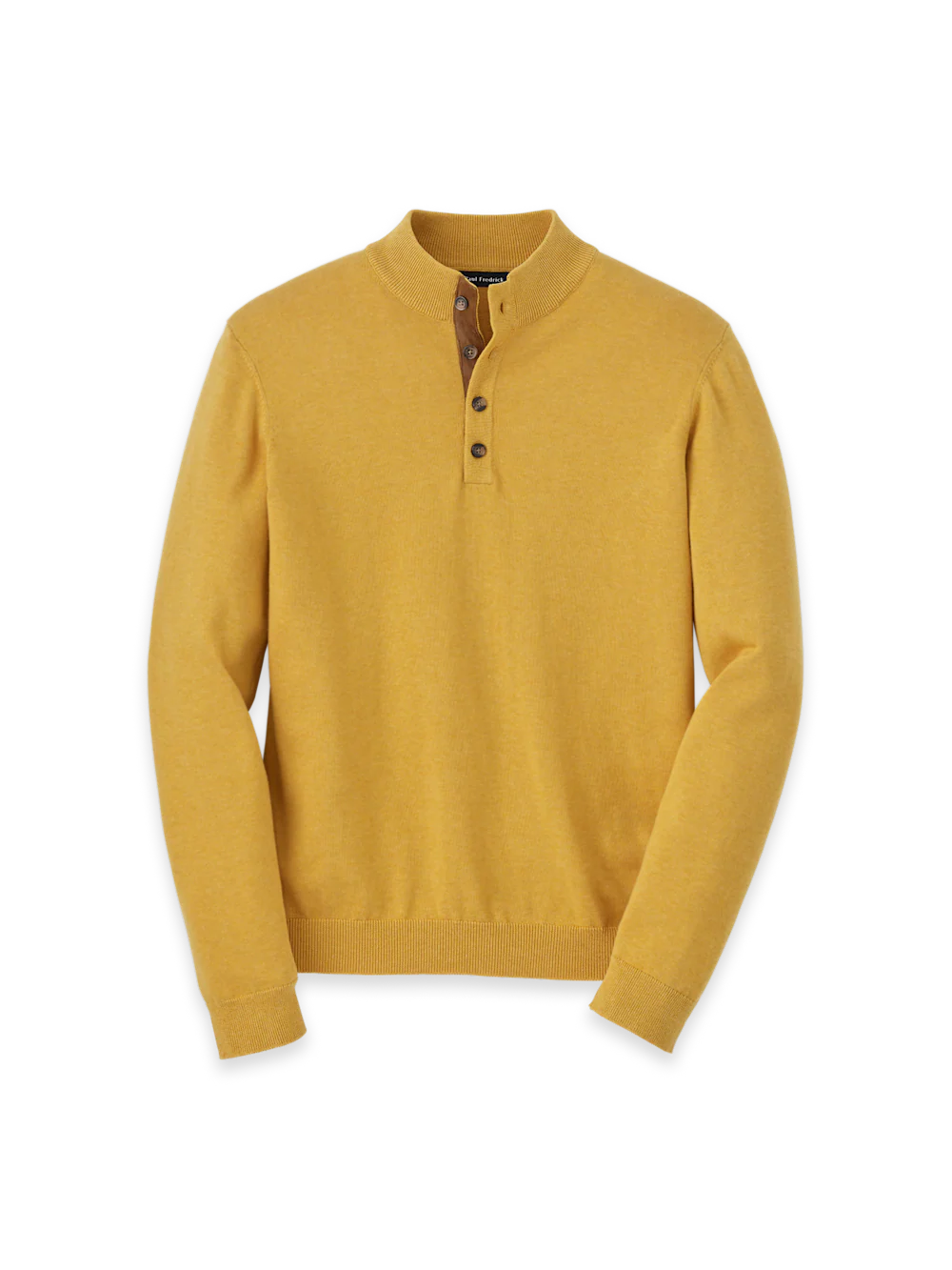 Supima Cotton Four Button Mock Neck Sweater - Mustard