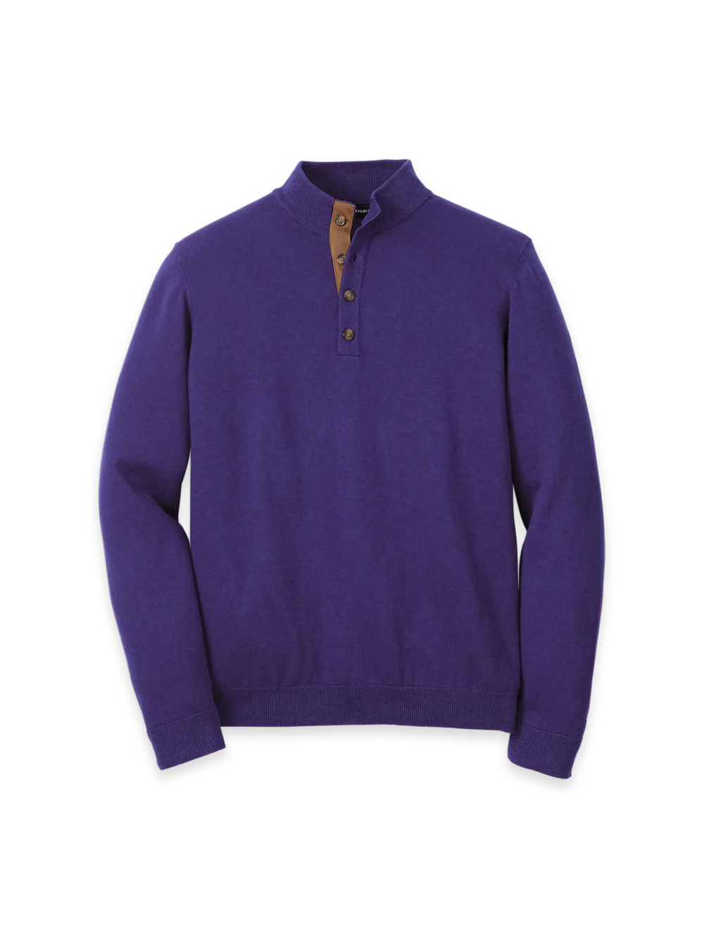 Supima Cotton Four Button Mock Neck Sweater - Plum