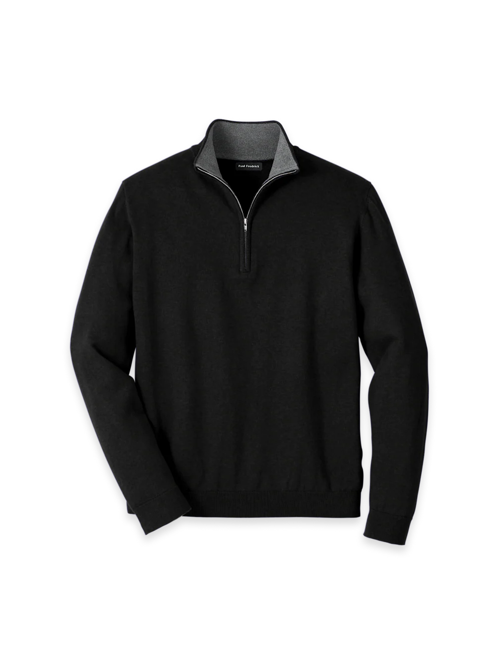 Supima Cotton Quarter Zip Mock Neck Sweater - Black