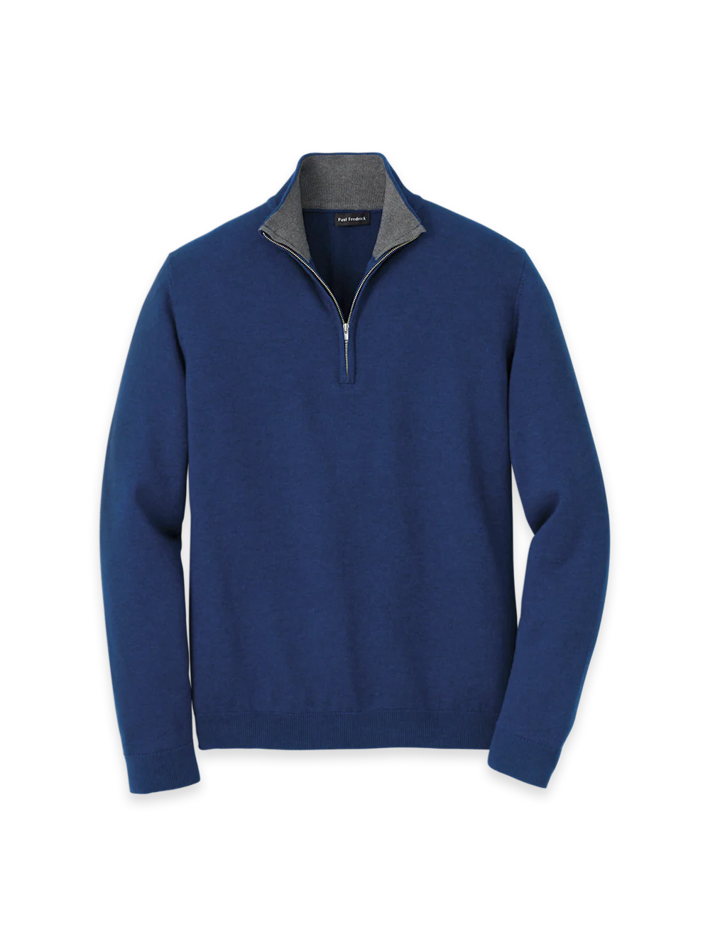Supima Cotton Quarter Zip Mock Neck Sweater - Dark Blue