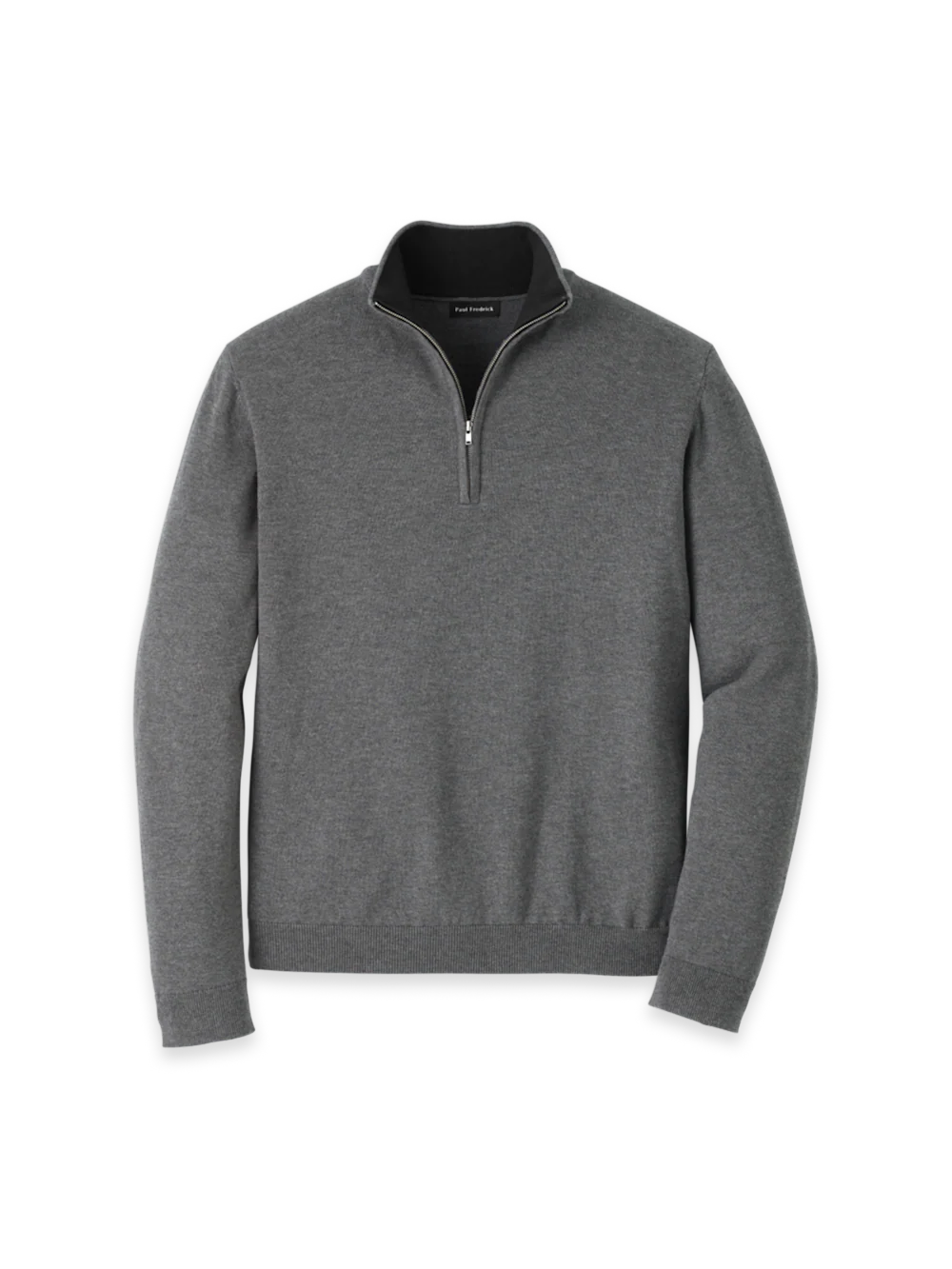 Supima Cotton Quarter Zip Mock Neck Sweater - Medium Grey